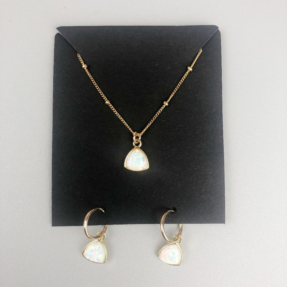 14kt Gold Filled Opal Necklace and Matching Huggie Hoop Earrings